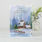 Kirche im Schnee Weihnachtskarten Feiertagskarte (Stehend Vorderseite)