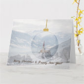 Kirche im Winter in einem Glaskugel Weihnachtskart Karte (Gelbe Blume)