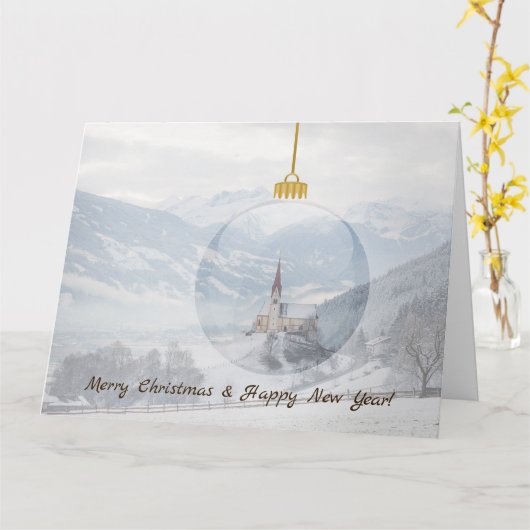 Kirche im Winter in einem Glaskugel Weihnachtskart Karte (Gelbe Blume)