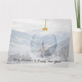 Kirche im Winter in einem Glaskugel Weihnachtskart Karte