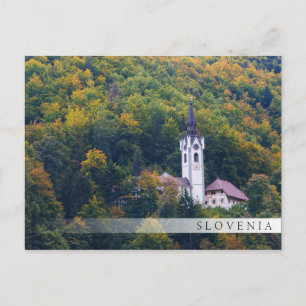 Kirche in einem Regenwald in Slowenien Postkarte