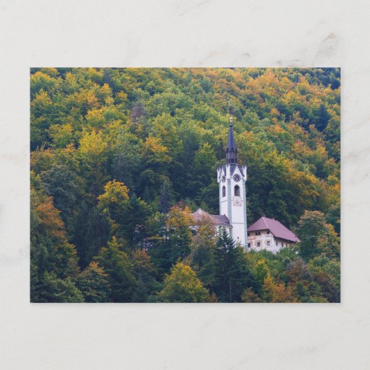Kirche in einem Regenwald in Slowenien Postkarte (Vorderseite)