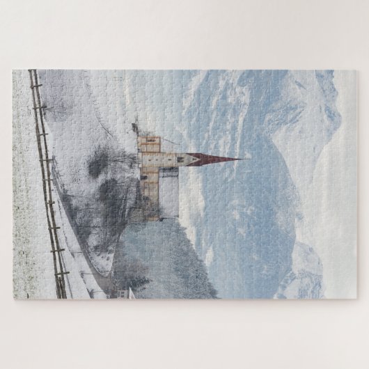 Kirche in einer alpinen Winterlandschaft Puzzle (Horizontal)