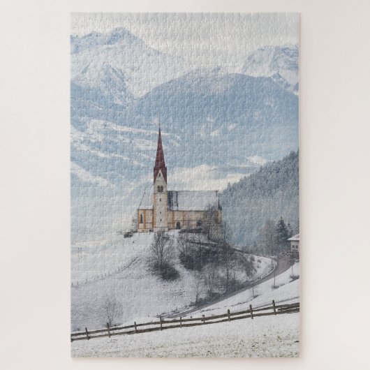 Kirche in einer alpinen Winterlandschaft Puzzle (Vertikal)
