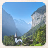 Kirche in Lauterbrunnen, Schweiz Rechteckiger Pappuntersetzer (Vorderseite)