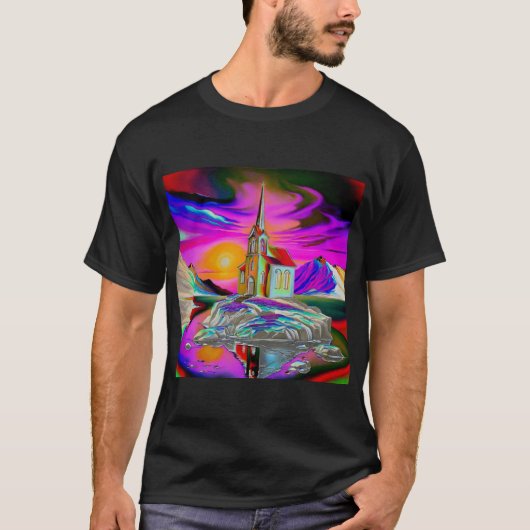 Kirche in psychedelischer Landschaft 1 T-Shirt (Vorderseite)