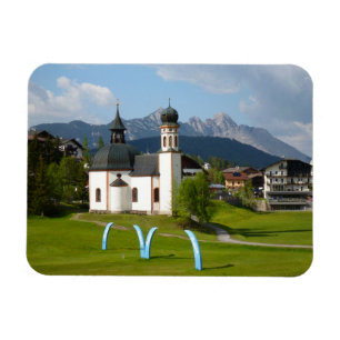 Kirche in Seefeld, rechteckiger Magnet Österreich