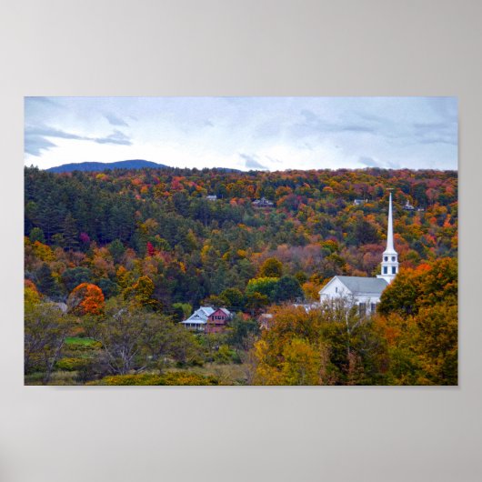 Kirche in Stowe, Vermont, im Herbst Poster (Vorne)