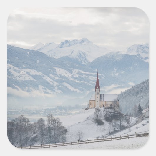 Kirche in Zillertal im Winter Foto Aufkleber (Vorderseite)