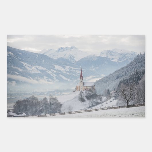 Kirche in Zillertal im Winter rechteckige Aufklebe Rechteckiger Aufkleber (Vorderseite)