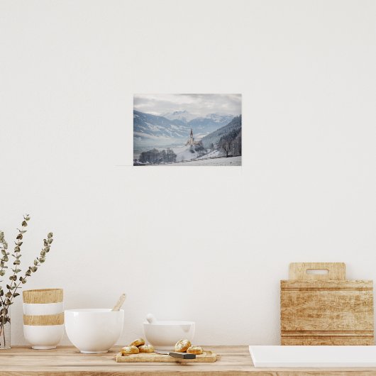 Kirche in Zillertal im Winterposter Poster (Küche)