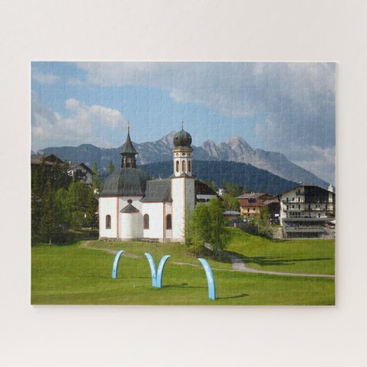 Kirche inAlps Landschaft, Seefeld, Österreich Puzzle (Horizontal)