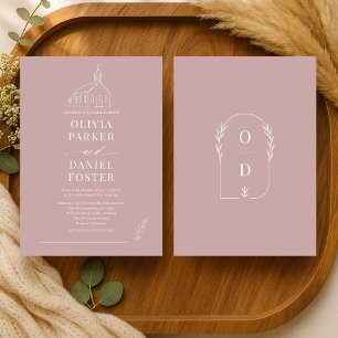 Kirche Kapelle Mauve Pink Linien Kunst Hochzeit Einladung