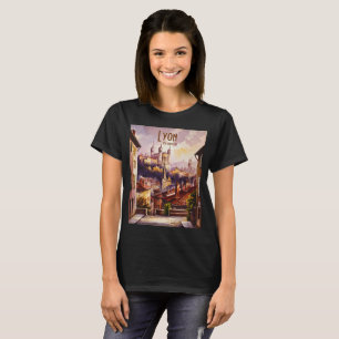 Kirche Lyon Frankreich Reise Aquarell Stadt Vintag T-Shirt