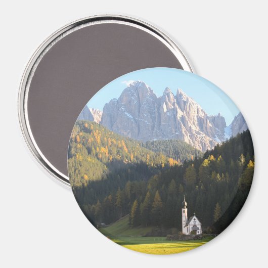 Kirche mit Bergmagneten der Dolomiten Magnet (Vorderseite/Rückseite)