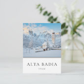 Kirche mit Dolomiten im Winter in Alta Badia Postkarte (Stehend Vorderseite)