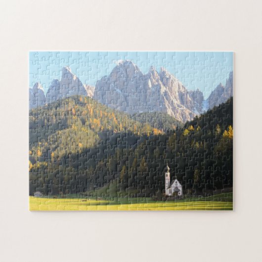 Kirche mit Dolomitgebirgshintergrundpuzzlespiel Puzzle (Horizontal)