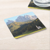 Kirche mit DolomitgebirgsUntersetzer Rechteckiger Pappuntersetzer (angewinkelt)