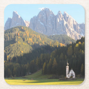 Kirche mit DolomitgebirgsUntersetzer Rechteckiger Pappuntersetzer