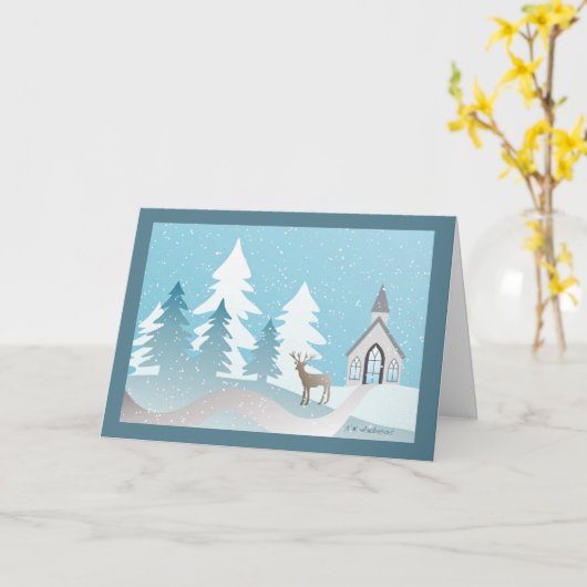 Kirche mit Grenz-Grußkarte Karte (Gelbe Blume)