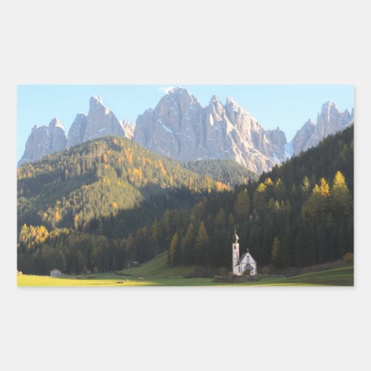 Kirche mit rechteckigem Aufkleber der Dolomiten (Vorderseite)