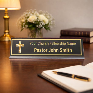 Kirche Pastor Classy Black Schreibtischnamensplakette