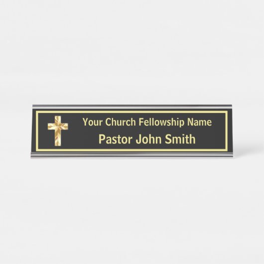 Kirche Pastor Classy Black Schreibtischnamensplakette (Vorderseite )