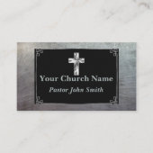 Kirche Pastor Silver Cross Elegante Grenze Visitenkarte (Vorderseite)
