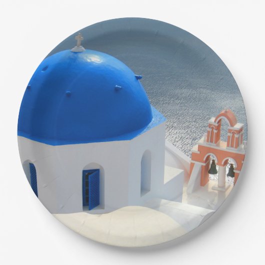 Kirche Santorin am Nachmittag Pappteller (Vorderseite)
