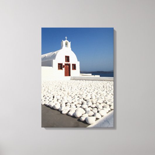 Kirche Santorini mit weißen Steinen Leinwanddruck (Vorderseite)