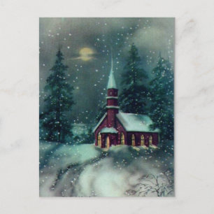 Kirche Schneeszene Vintage Kunst Postkarte