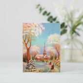 Kirche Snow Scene Vintage Kunst Postkarte (Stehend Vorderseite)