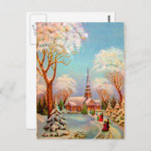 Kirche Snow Scene Vintage Kunst Postkarte (Vorne/Hinten)