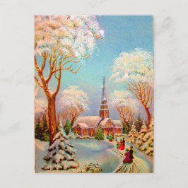 Kirche Snow Scene Vintage Kunst Postkarte