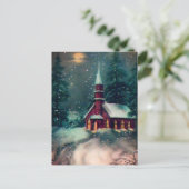Kirche Snow Scene Vintage Kunst Postkarte (Stehend Vorderseite)