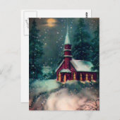 Kirche Snow Scene Vintage Kunst Postkarte (Vorne/Hinten)