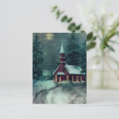 Kirche Snow Scene Vintage Kunst Postkarte (Stehend Vorderseite)
