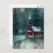 Kirche Snow Scene Vintage Kunst Postkarte (Vorne/Hinten)