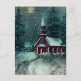 Kirche Snow Scene Vintage Kunst Postkarte