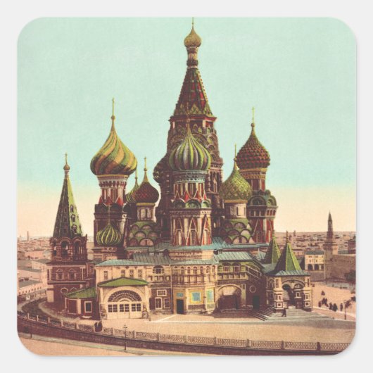 Kirche St. Basil, Roter Platz Moskau Quadratischer Aufkleber (Vorderseite)