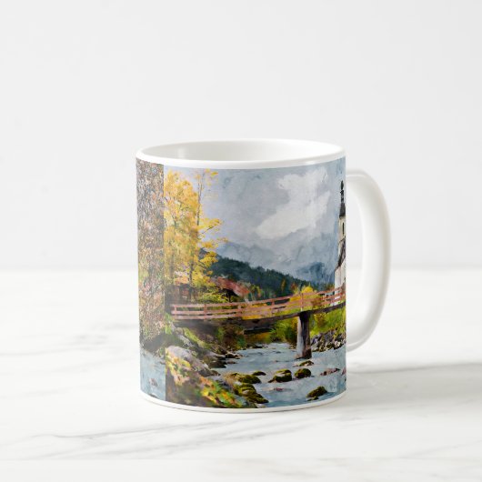 Kirche und Bäume mit individualisiertem Text Kaffeetasse (VorderseiteRechts)