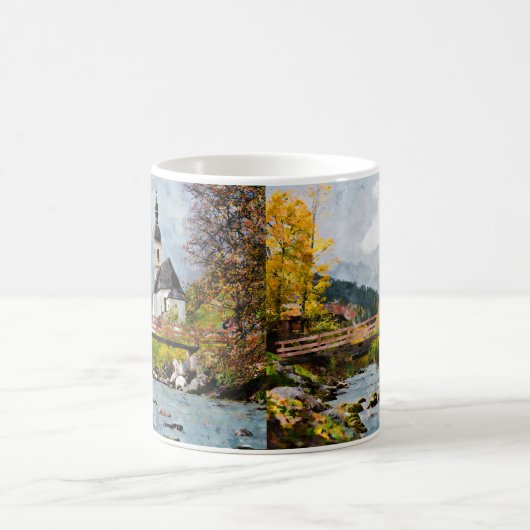 Kirche und Bäume mit individualisiertem Text Kaffeetasse (Mittel)