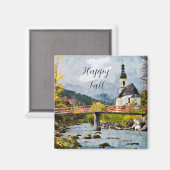 Kirche und Bäume mit individualisiertem Text Magnet (Vorderseite/Rückseite)