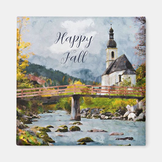 Kirche und Bäume mit individualisiertem Text Magnet (Vorne)