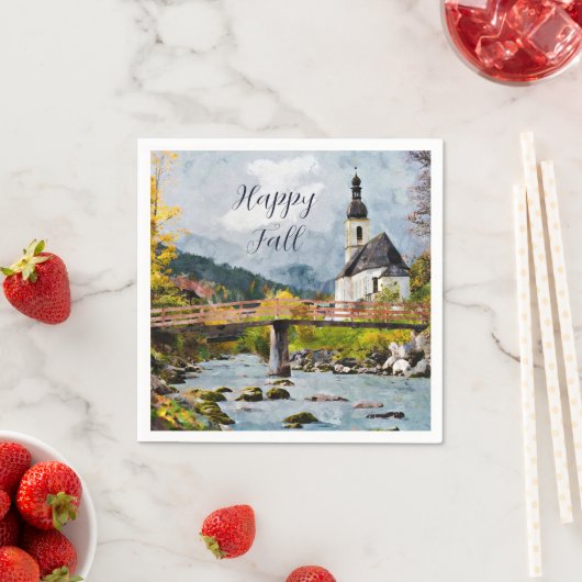 Kirche und Bäume mit individualisiertem Text Serviette (Beispiel)