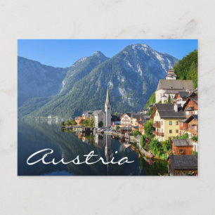 Kirche und Dorf Hallstatt, Österreich mit Alpen Postkarte