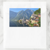 Kirche und Dorf Hallstatt, Österreich mit Alpen Rechteckiger Aufkleber (Tasche)