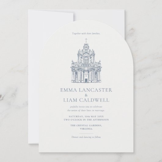 Kirche Venue Sketch Minimalistisch Arch Hochzeit Einladung (Vorderseite)