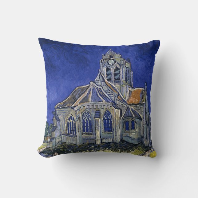 Kirche von Auvers von Van Gogh Gemälde Art Kissen (Vorderseite)