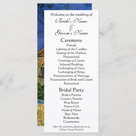 Kirche von Auvers von Vincent van Gogh Wedding Programm (Vorne/Hinten)